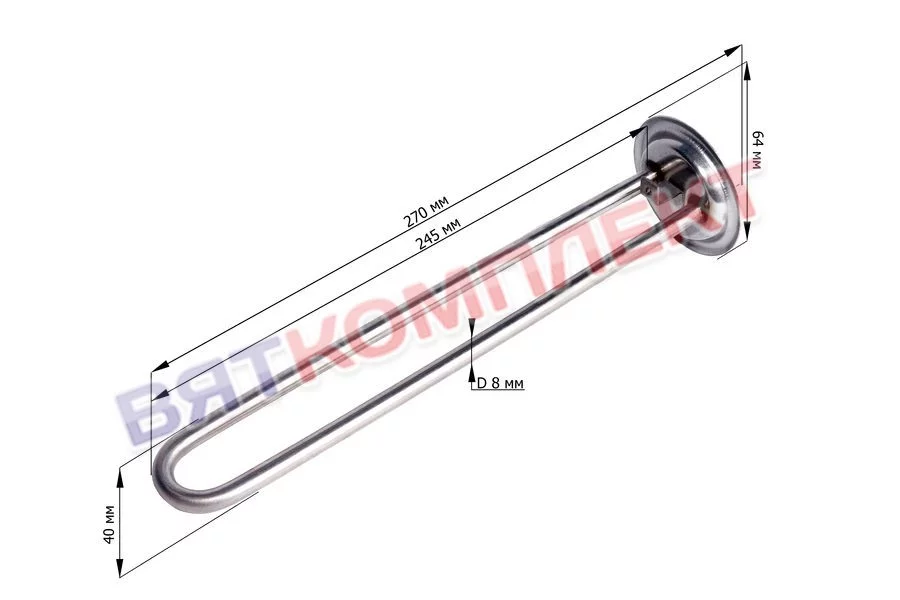Тэн водонагревателя Thermex 700W, RF, нерж. сталь, фланец 64мм, под анод М4, L245мм.Термекс