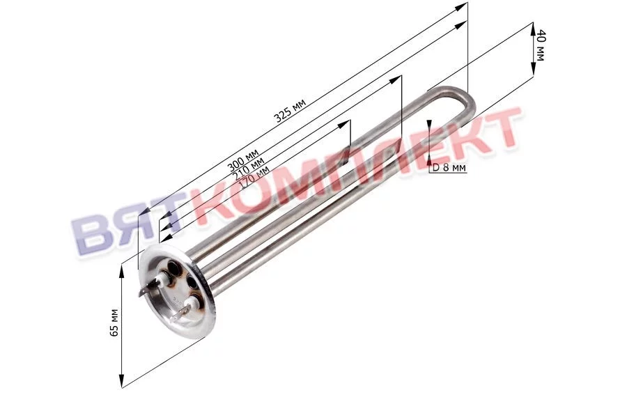 Тэн водонагревателя Thermex 1300W нерж. сталь, фланец 64мм,под анод М4, L320мм Термекс