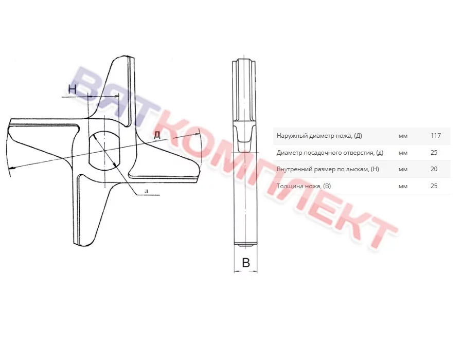 Нож двухсторонний для волчка D125х25 фрез.