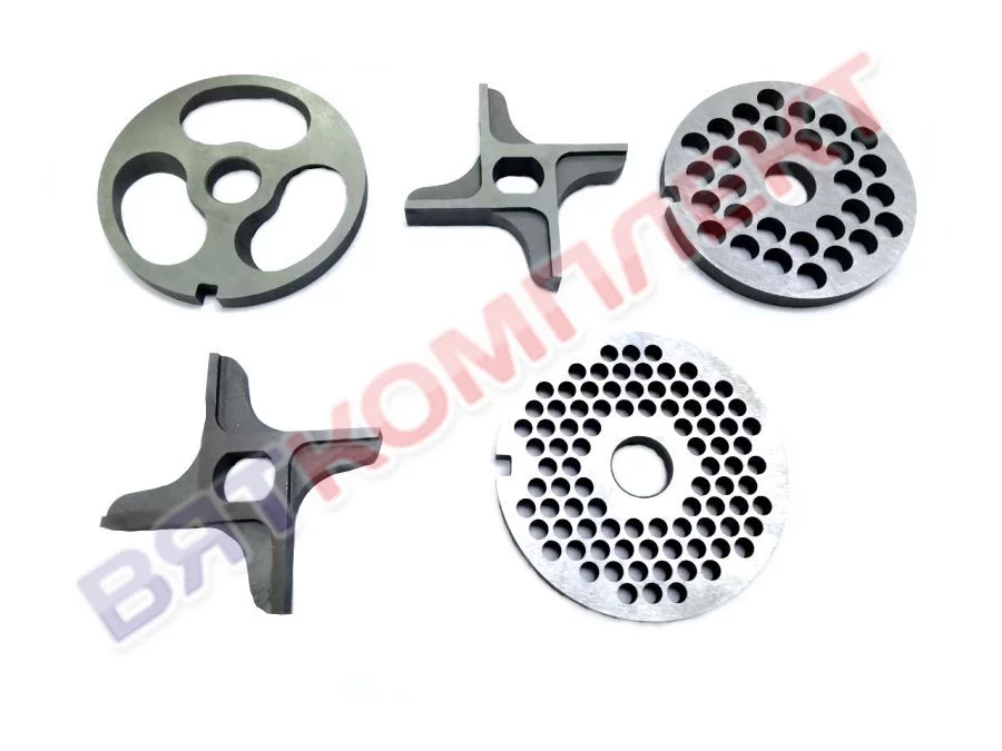 Ножи и решетки (комплект) для мясорубки МИМ-300(М;350), МЭП (Н;Н-01), ММ УКМ (фрезерованные, инструментальная сталь) БЕЗ БУРТА