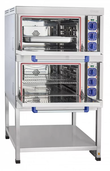 Шкаф жарочный ШЖЭ-2-К-2/1, нерж. духовка GN 2/1, конвекция, пароувлажнение, подставка, 840x930x1510 мм, вся нерж. Абат (Abat)