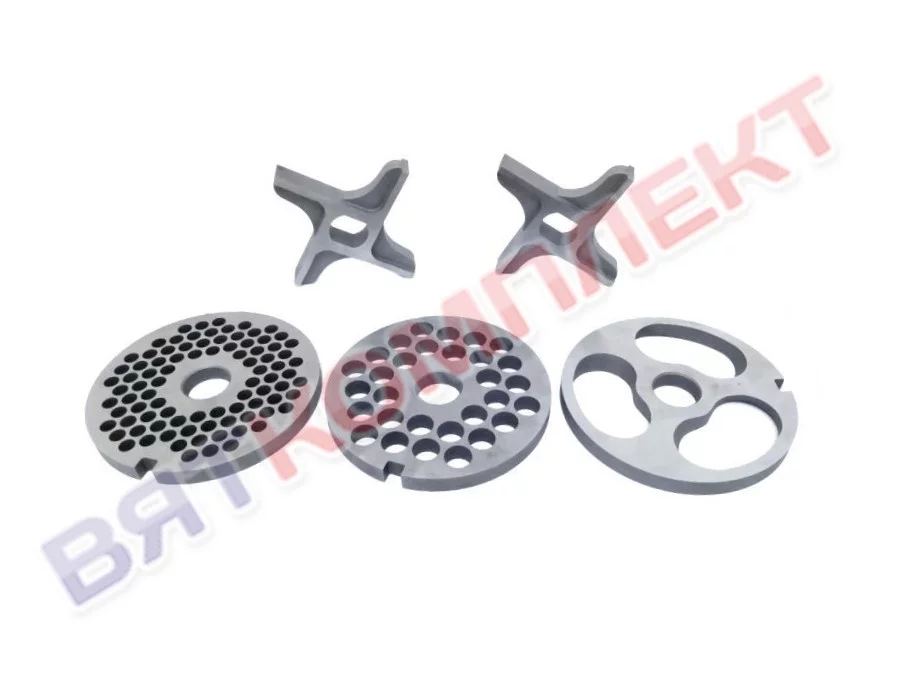 Ножи и решетки (комплект) для мясорубки МИМ-300(М;350), МЭП (Н;Н-01), ММ УКМ (фрезерованные, инструментальная сталь) БЕЗ БУРТА