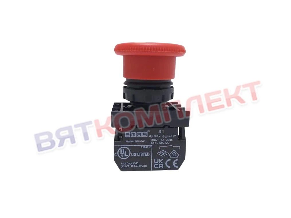 Аварийная кнопка Emas Грибок B102EE (с фиксацией и возвратом поворотом) d40мм 1НО+1НЗ