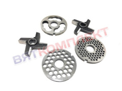 Набор (комплект) решеток и ножей для мясорубки МИМ-300/764(М;350), ММ(УКМ), МЭП-300(Н;Н-01) С БУРТОМ